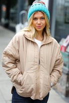 Eyes On You Taupe Quilted Puffer Jacket Haptics