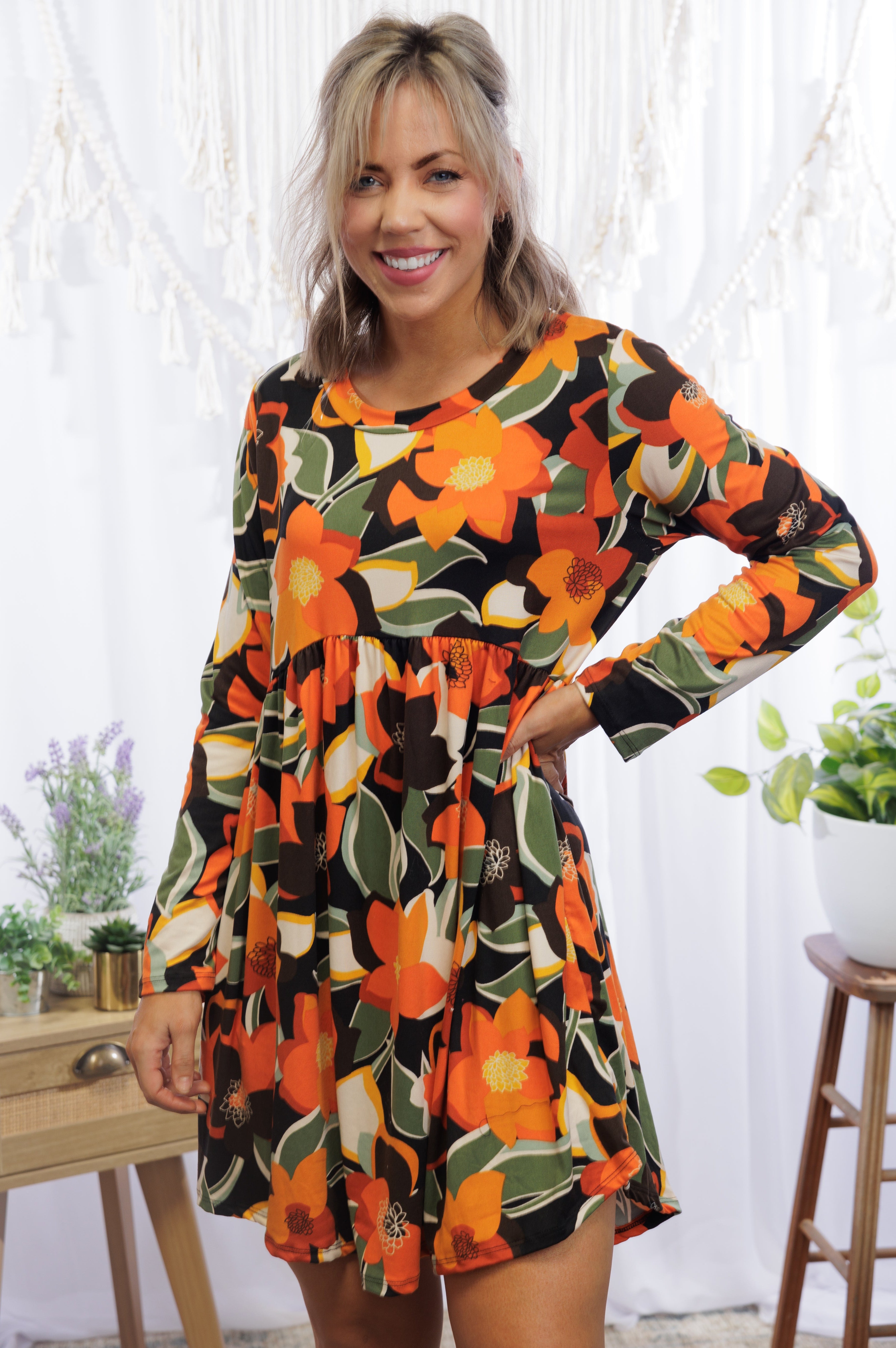 Fall Floral Babydoll Dress Boutique Simplified