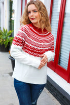 Feeling Festive Ivory & Red Fair Isle Mock Neck Sweater Haptics
