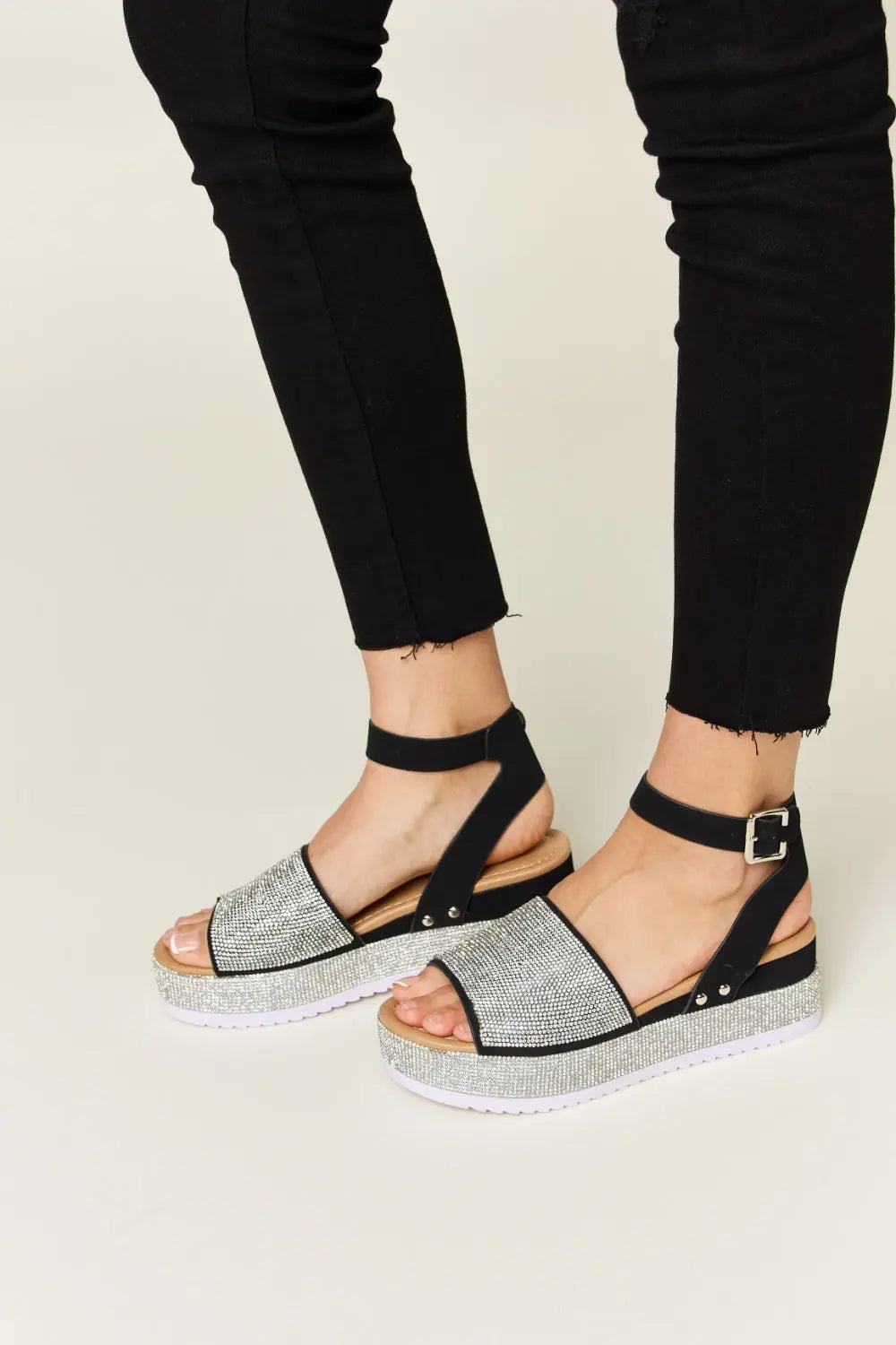 Forever Link Rhinestone Buckle Strappy Wedge Sandals Trendsi