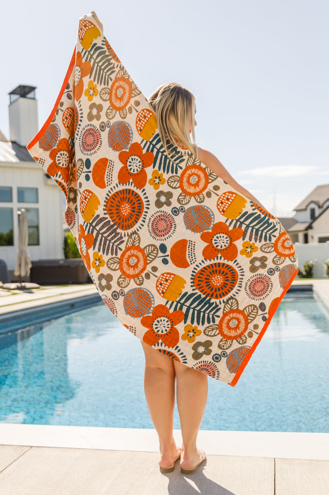 Luxury Beach Towel in Bright Retro Floral Ave Shops