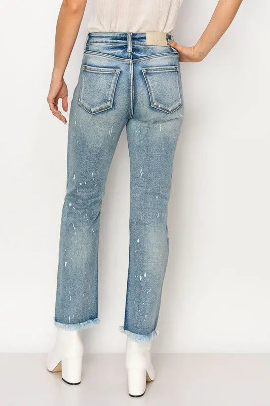 HIGH RISE DISTRESSED STRAIGHT WITH FRAY HEM JEANS Artemis Vintage