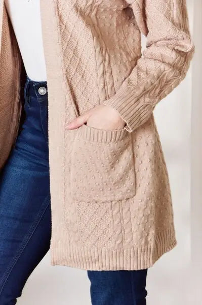Hailey & Co Full Size Cable-Knit Pocketed Cardigan Trendsi