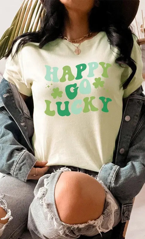 Happy Go Lucky Clover St Patricks PLUS Graphic Tee Kissed Apparel
