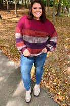 Take All Of Me Burgundy & Navy Stripe Oversized Sweater Haptics