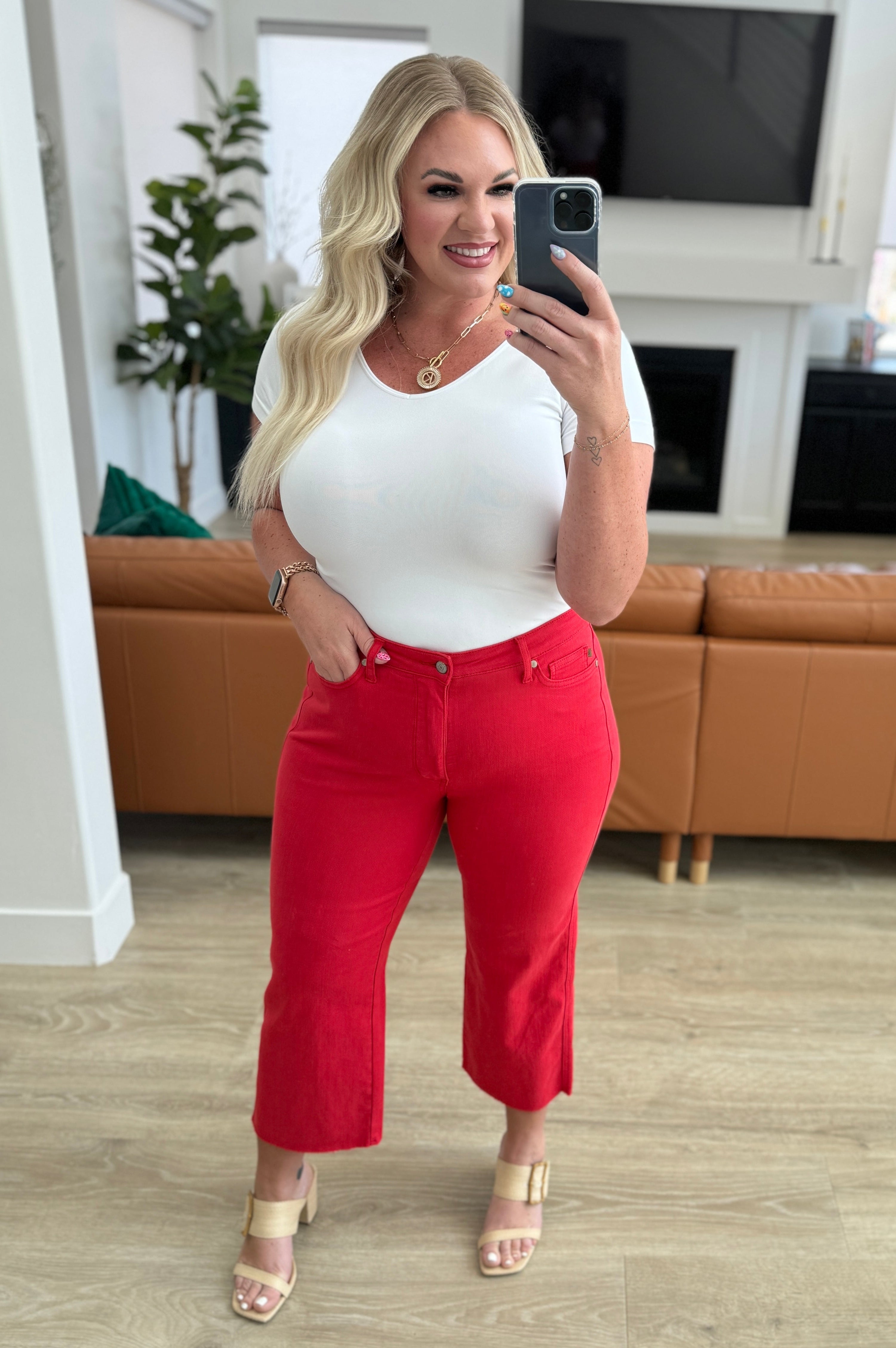 Lisa High Rise Control Top Wide Leg Crop Jeans in Red Ave Shops