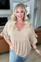 Airflow Peplum Ruffle Sleeve Top in Taupe Ave Shops
