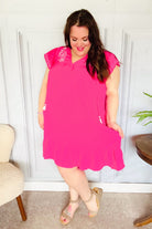 Bright Thoughts Hot Pink Embroidered Notched Neck Tassel Dress Haptics