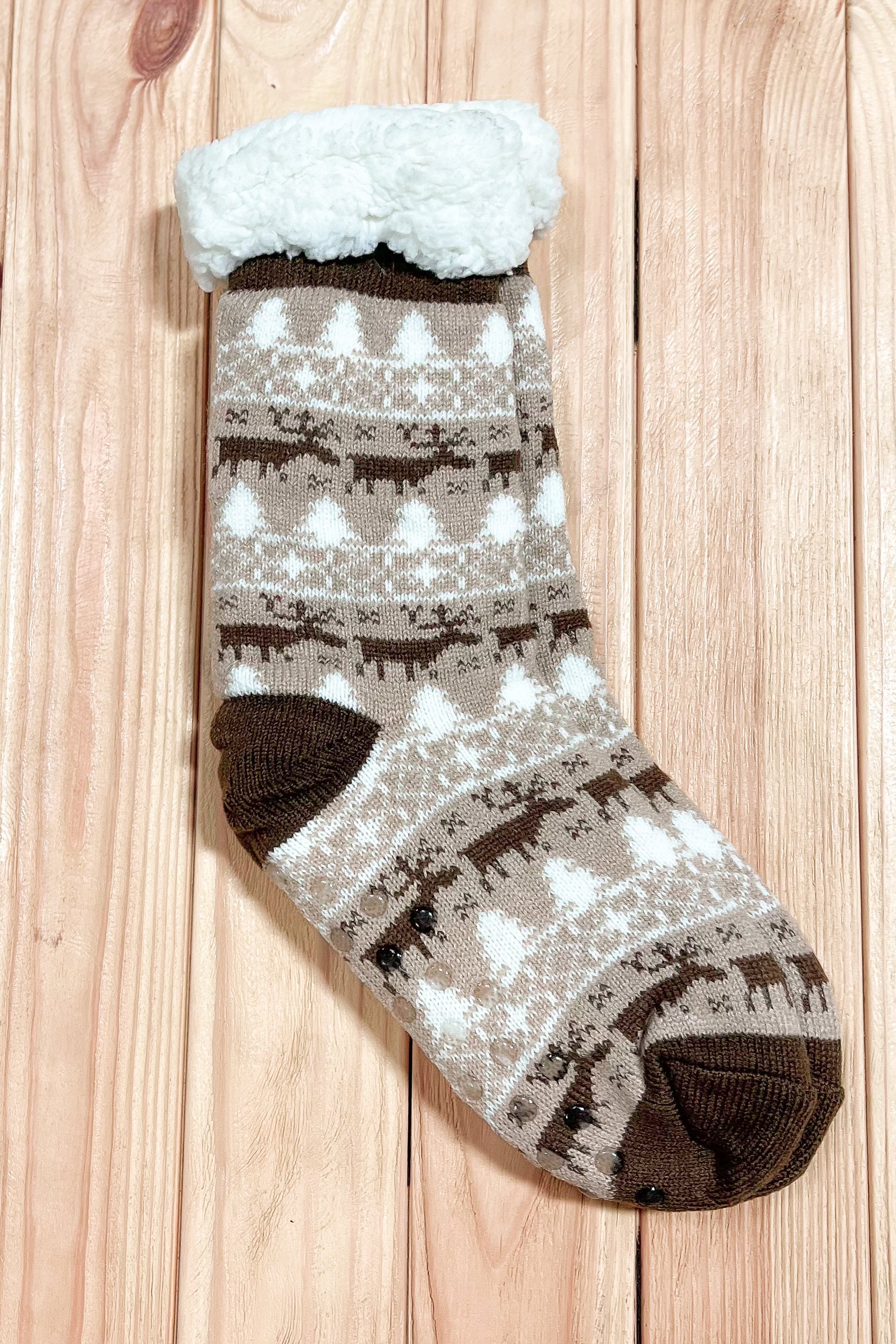Brown Reindeer Sherpa Traction Bottom Slipper Socks Fashion & Classical