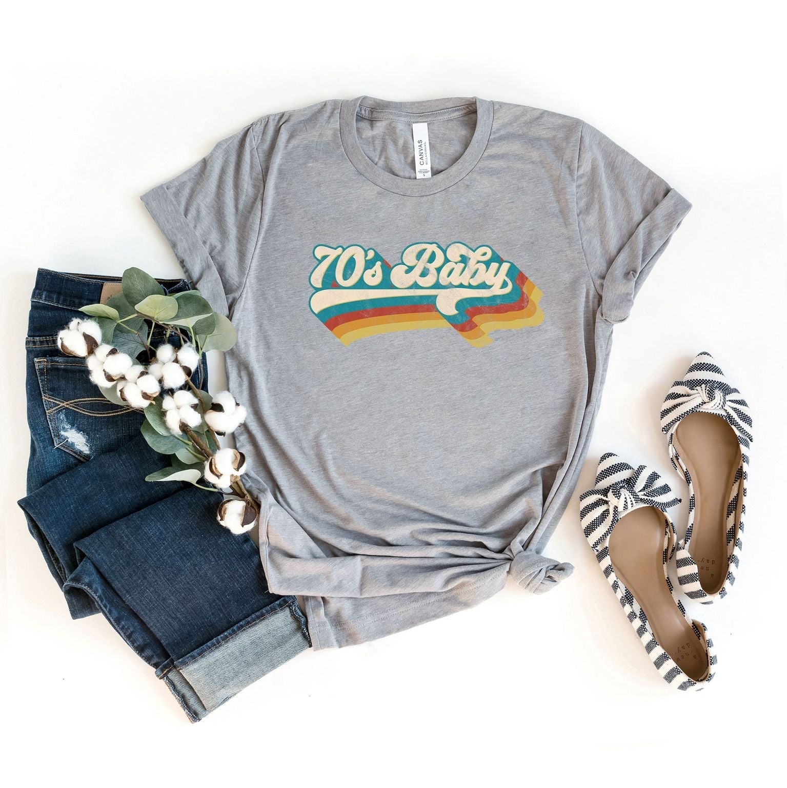 70's Baby | Short Sleeve Graphic Tee Olive and Ivory Retail