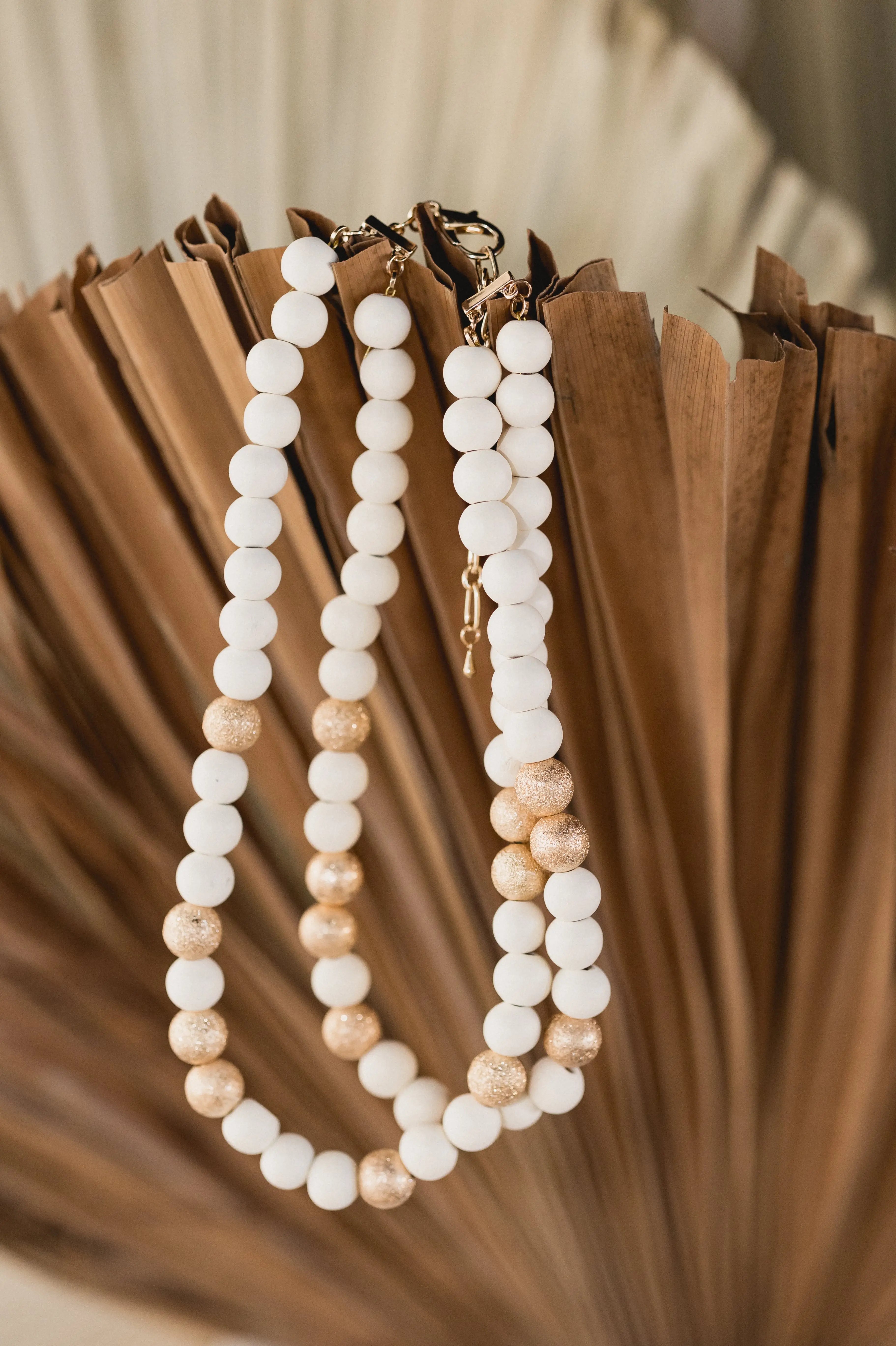 Ivory & Gold Beaded Necklace Accessories Boutique Simplified