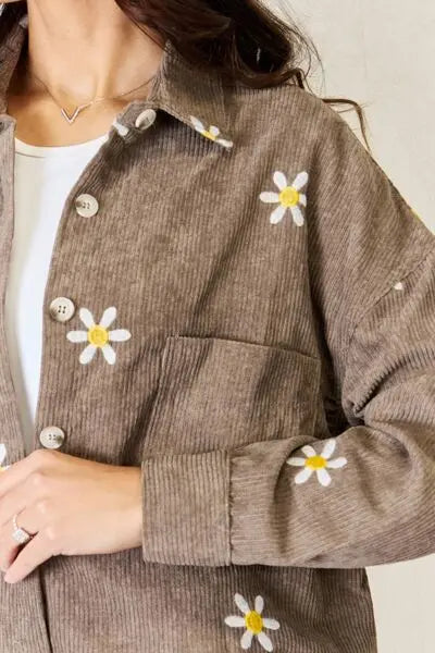 J.NNA Flower Pattern Corduroy Button Down Shirt Trendsi