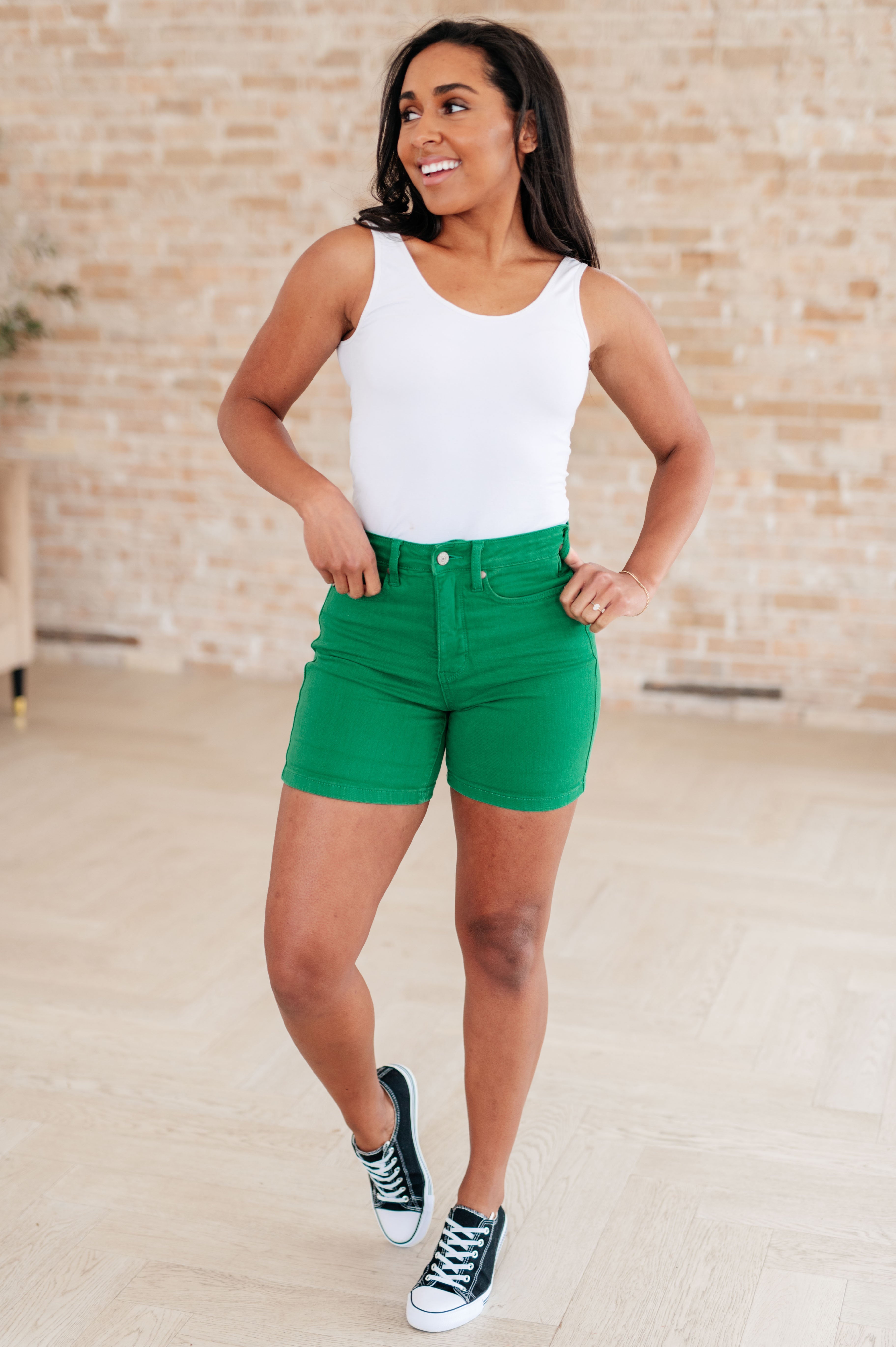 Jenna High Rise Control Top Cuffed Shorts in Green Ave Shops