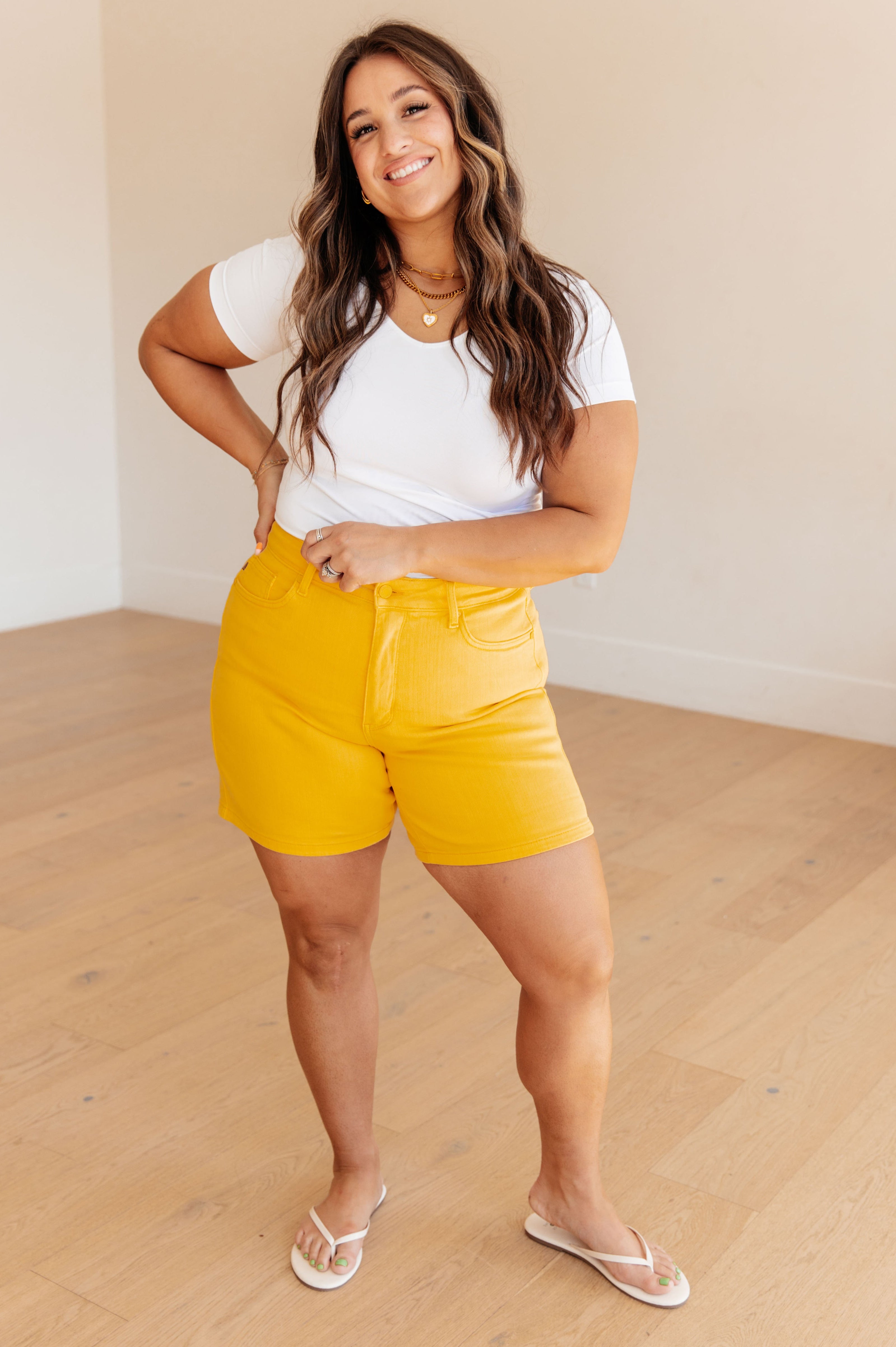 Jenna High Rise Control Top Cuffed Shorts in Yellow Ave Shops