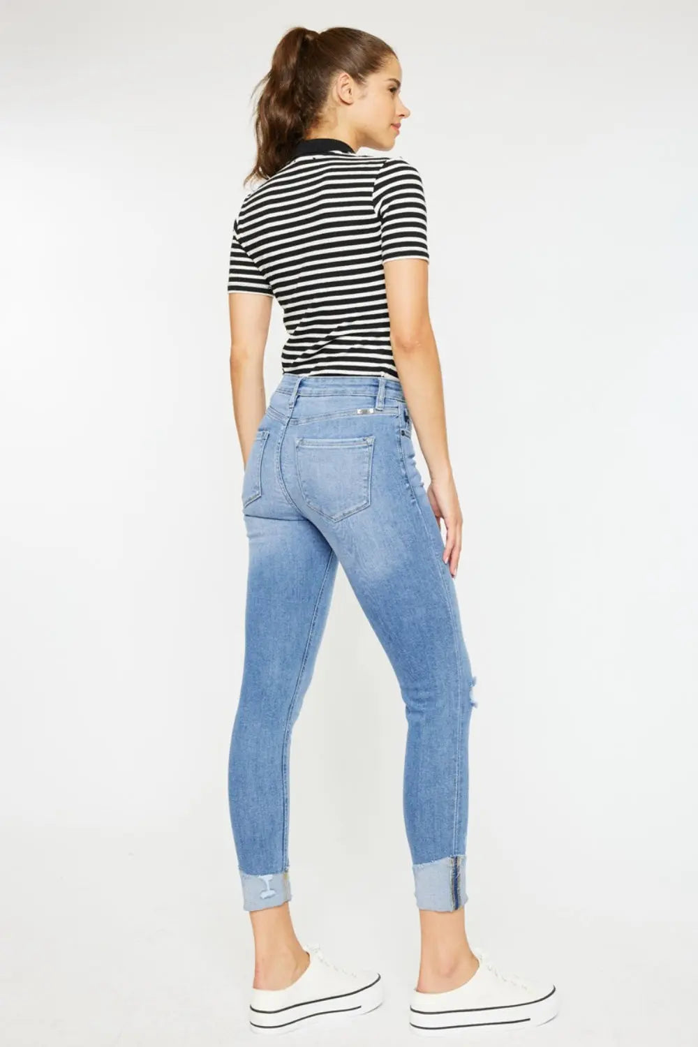 Kancan Distressed Cat's Whiskers Button Fly Jeans Trendsi