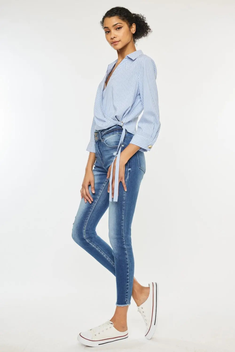 Kancan Distressed Raw Hem High Waist Jeans Trendsi