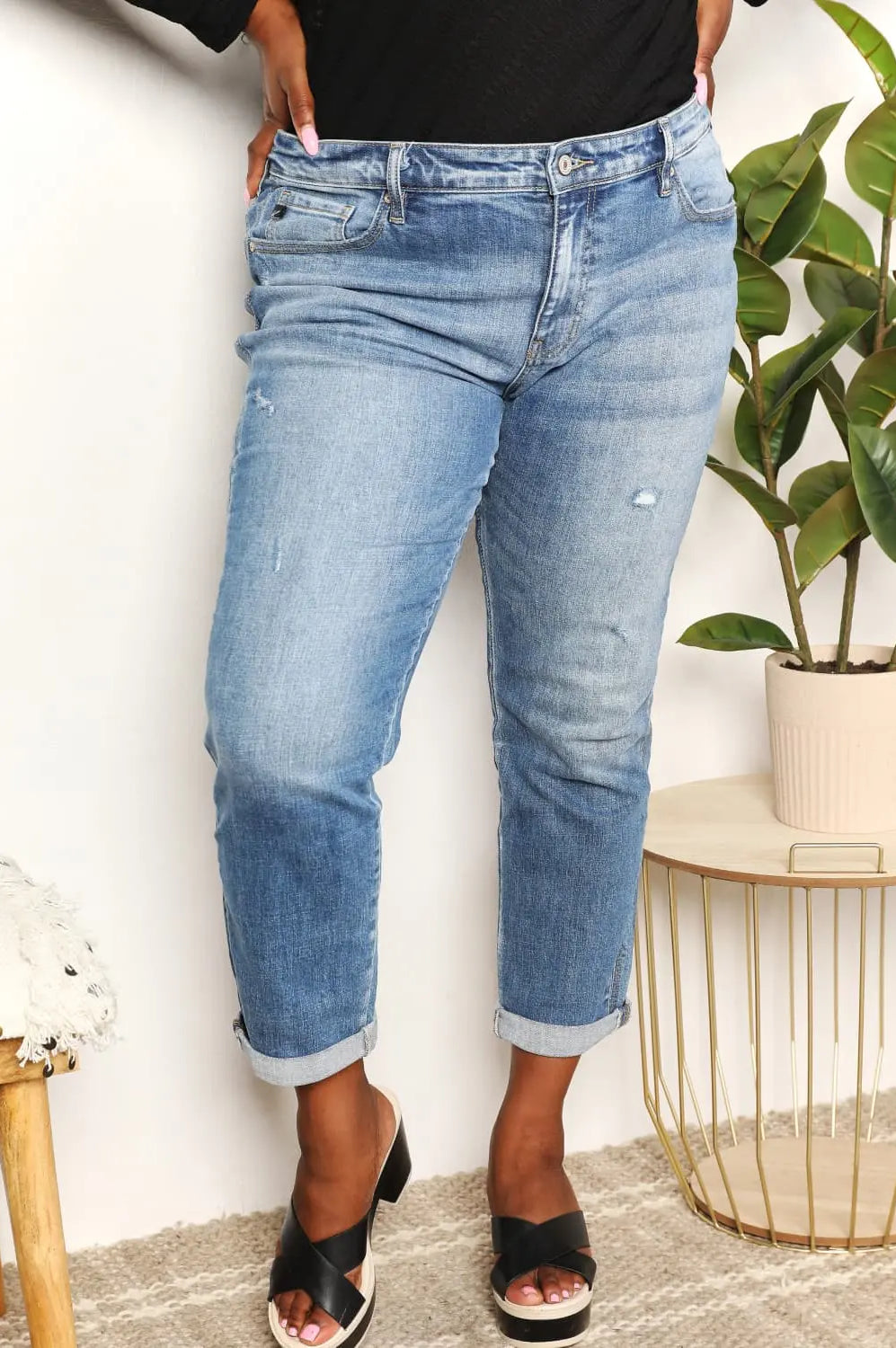 Kancan Full Size Mid Rise Slim Boyfriend Jeans Trendsi
