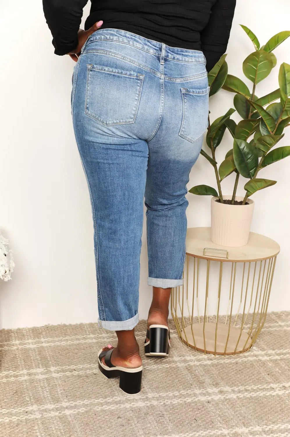 Kancan Full Size Mid Rise Slim Boyfriend Jeans Trendsi