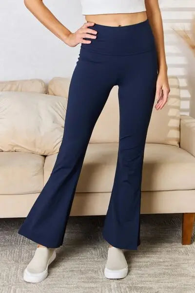 Kimberly C Full Size Wide Waistband Slit Flare Pants Trendsi