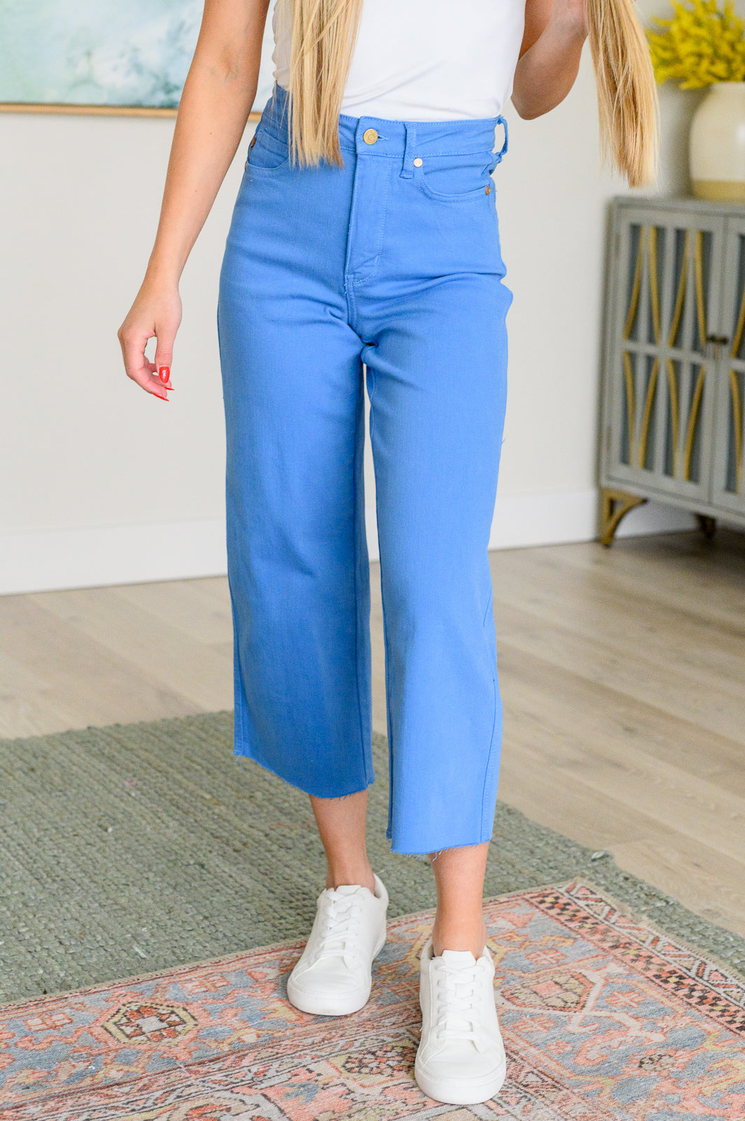 Lisa High Rise Control Top Wide Leg Crop Jeans in Sky Blue Ave Shops