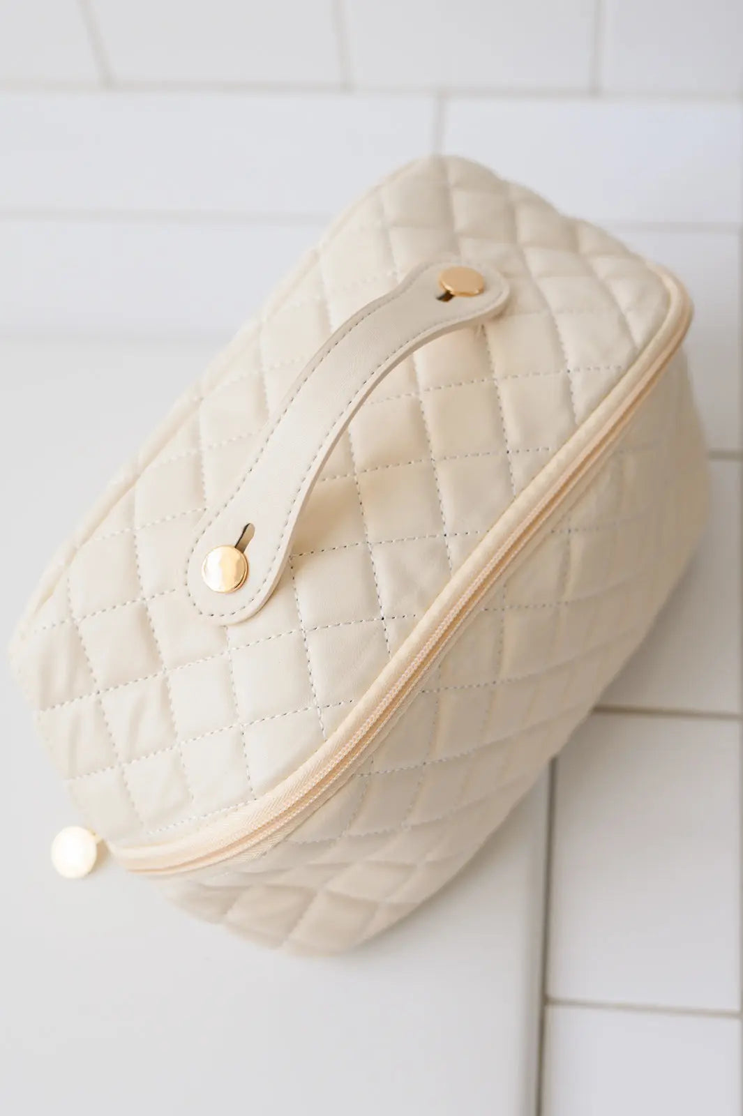 Large Capacity Quilted Makeup Bag in Cream Ave Shops