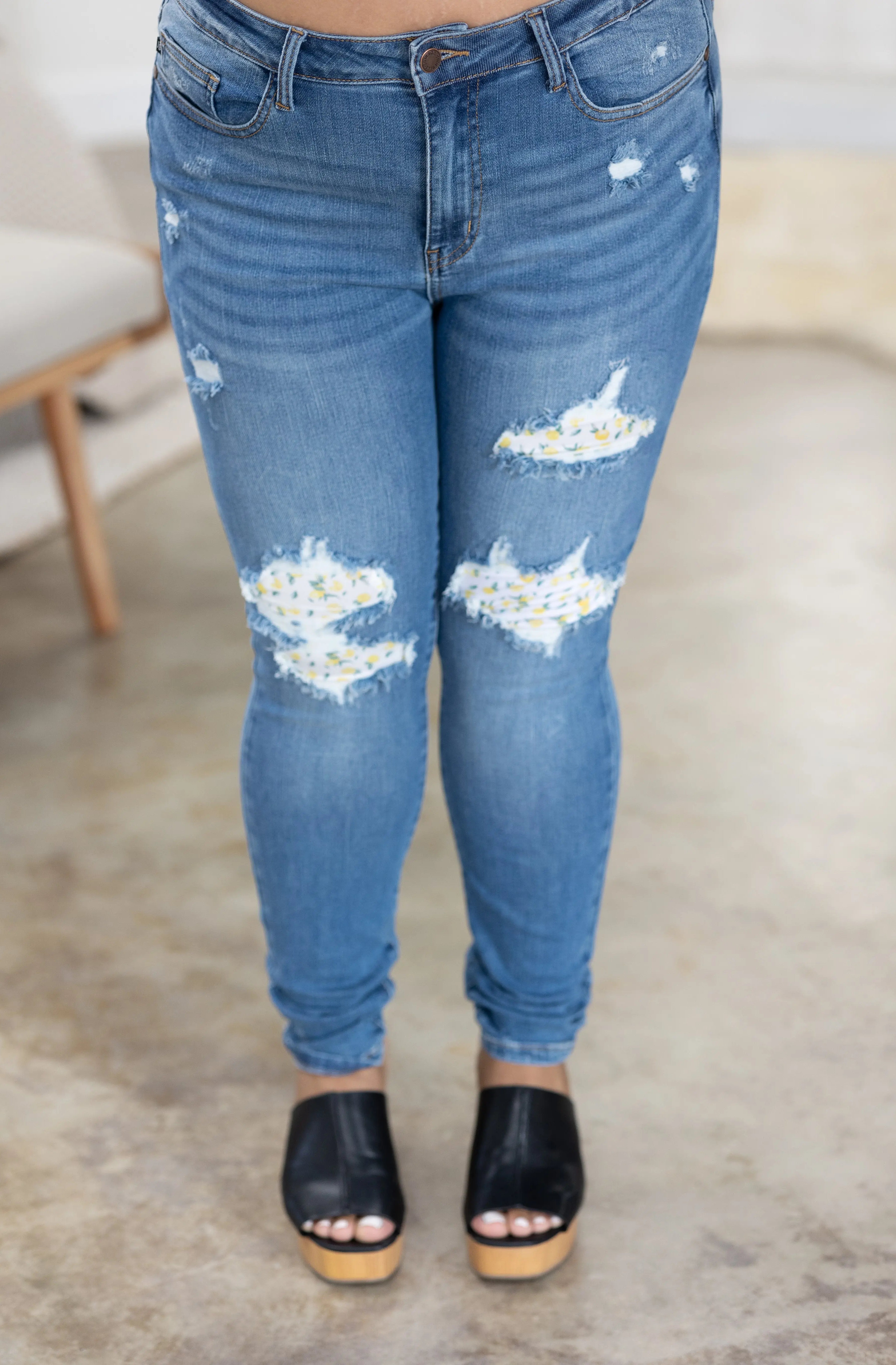 Lemon Drops Judy Blue Patched Skinnies JB Boutique Simplified