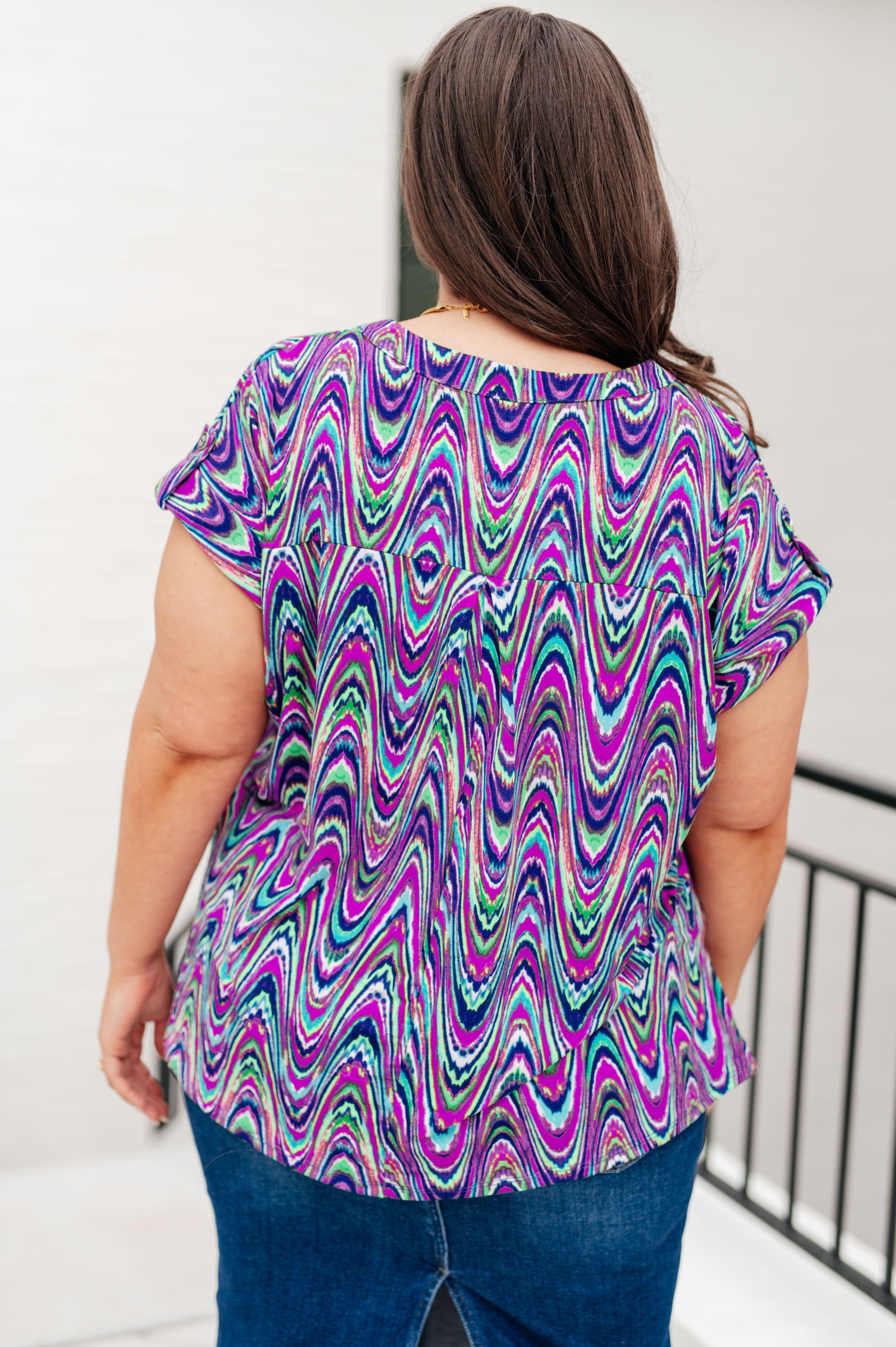 Lizzy Cap Sleeve Top in Purple Multi Marble Ave Shops