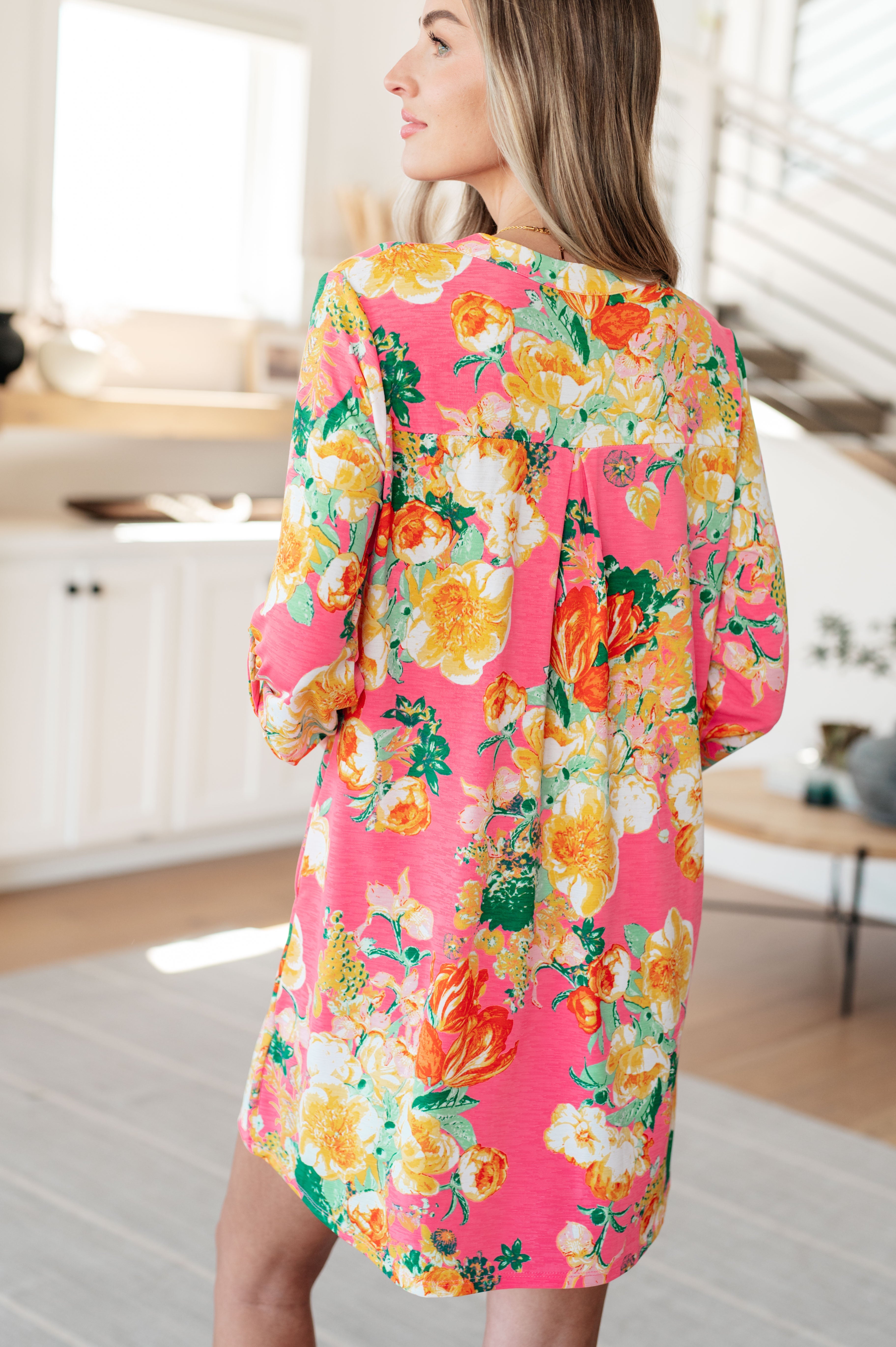 Lizzy Dress in Hot Pink and Yellow Floral Ave Shops