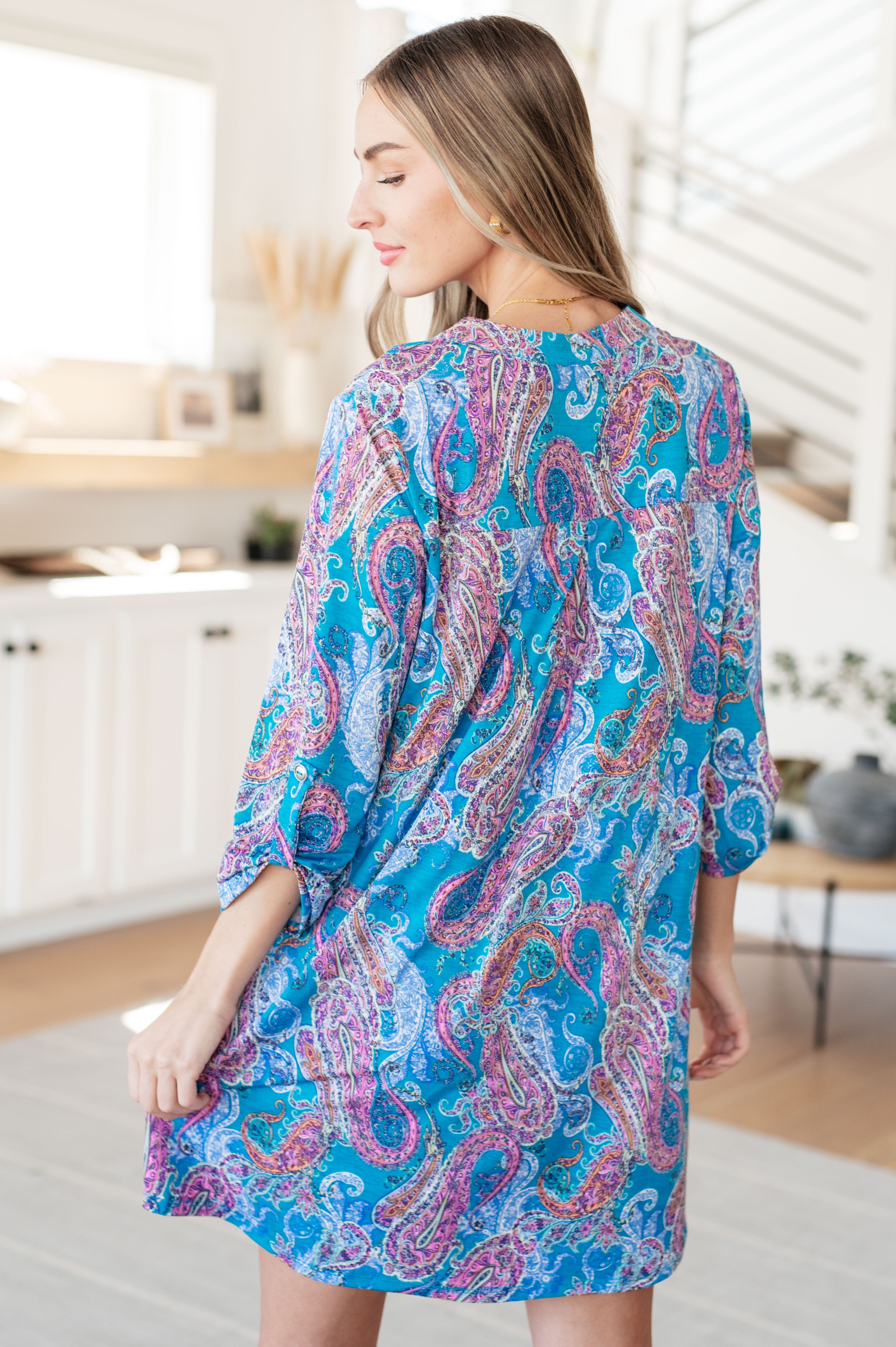 Lizzy Dress in Teal and Pink Paisley Ave Shops