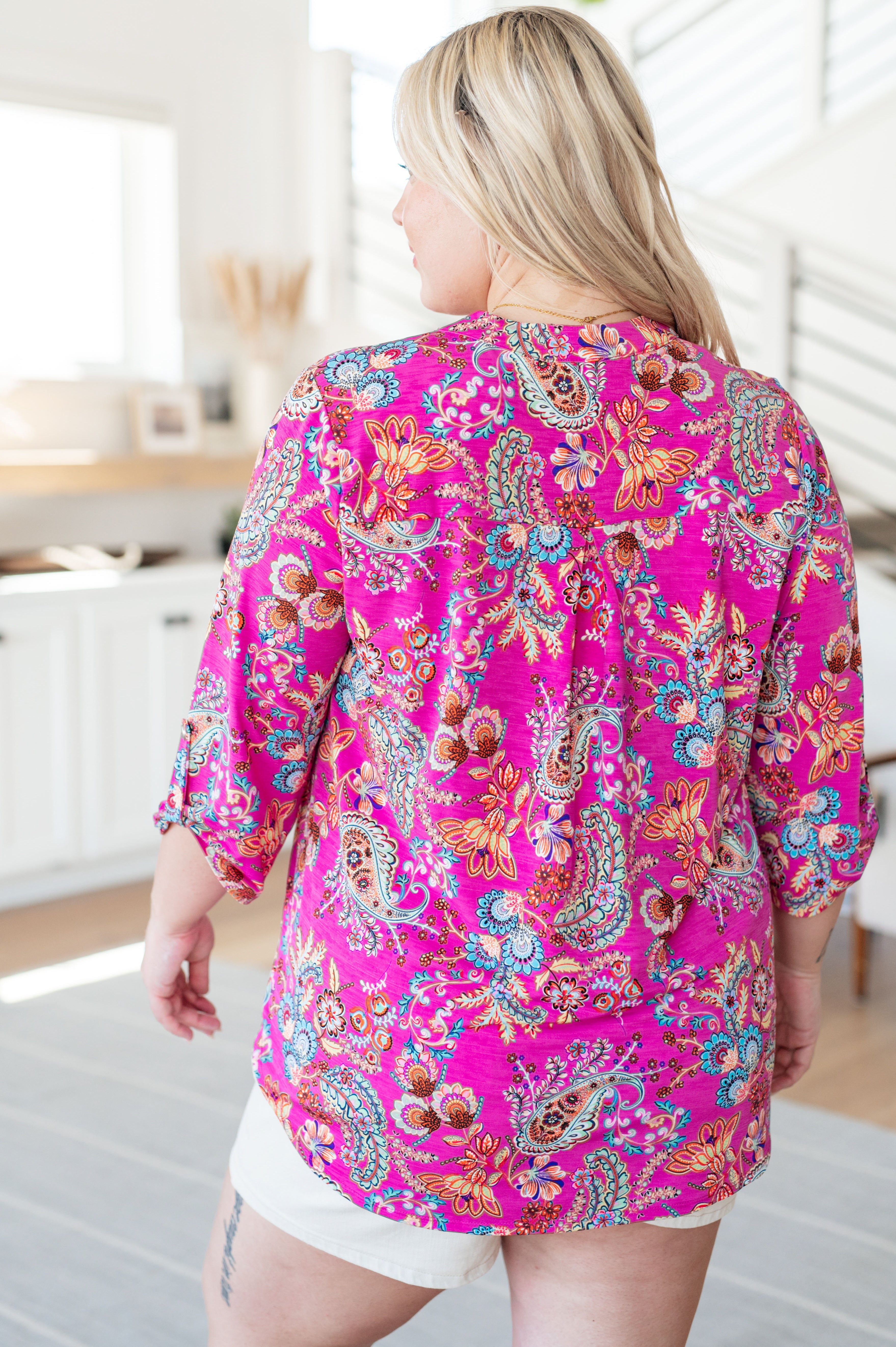 Lizzy Top in Magenta Floral Paisley Ave Shops