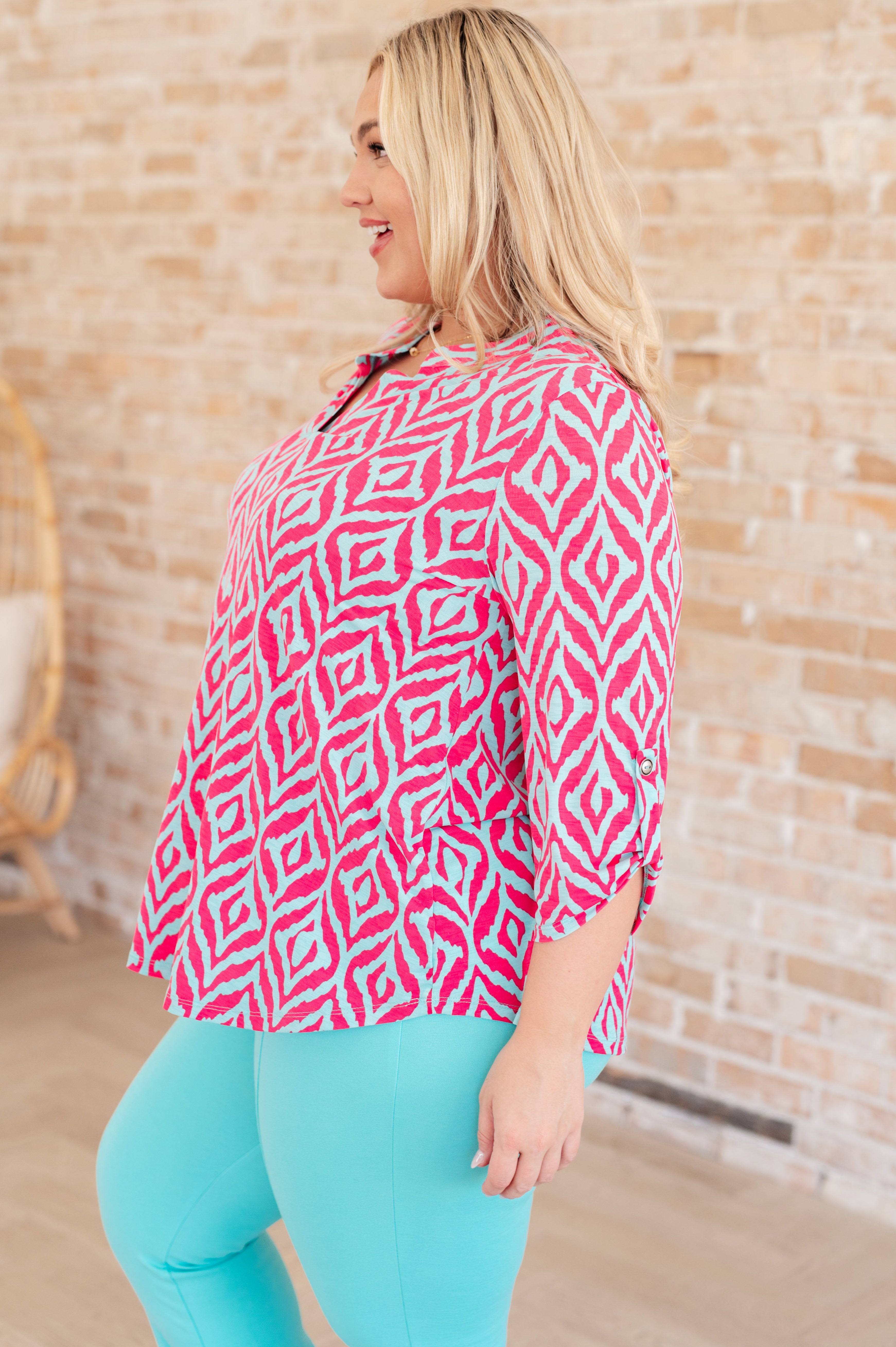 Lizzy Top in Mint and Pink Ikat Ave Shops