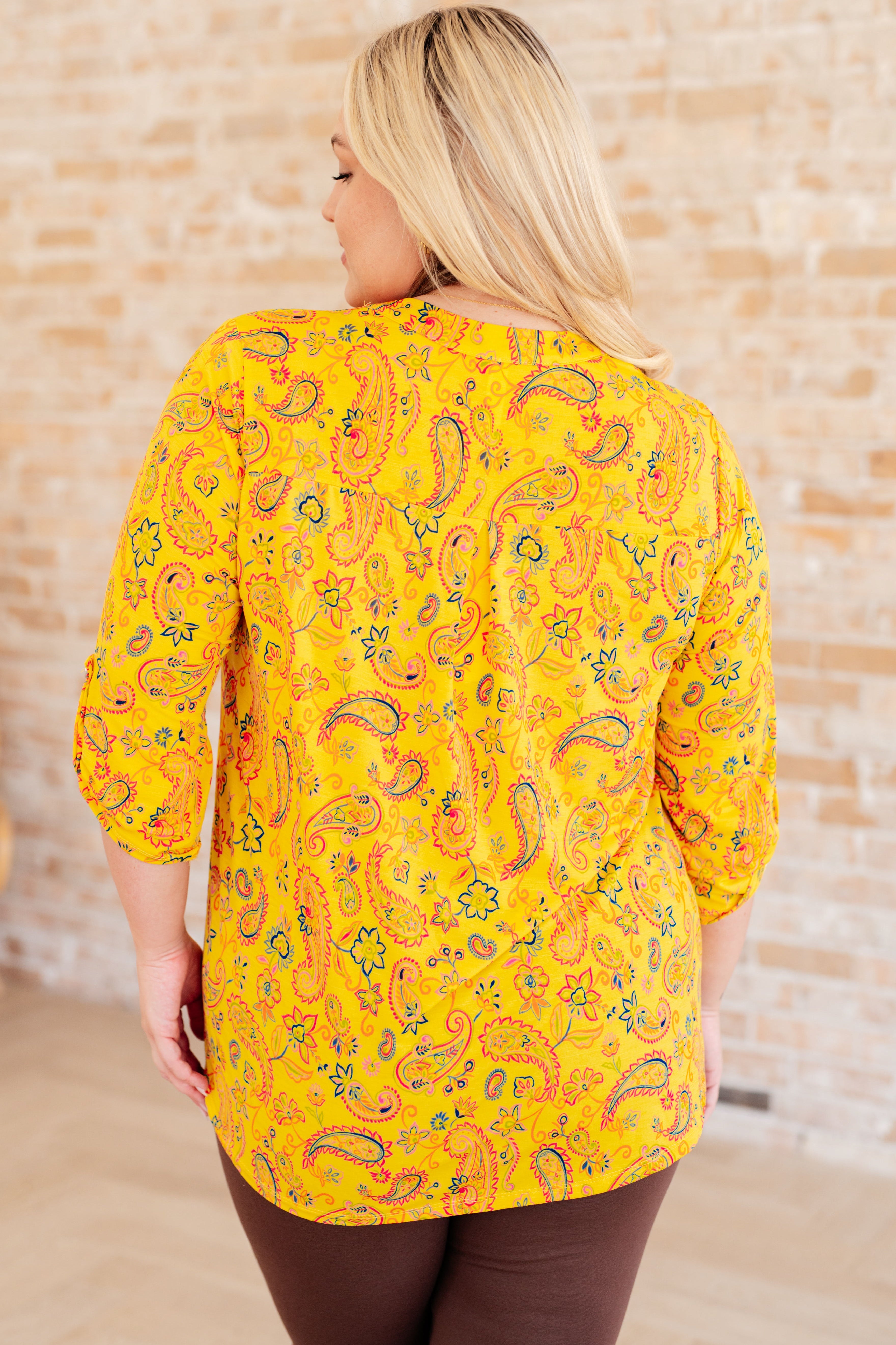 Lizzy Top in Yellow and Navy Paisley Dear Scarlett