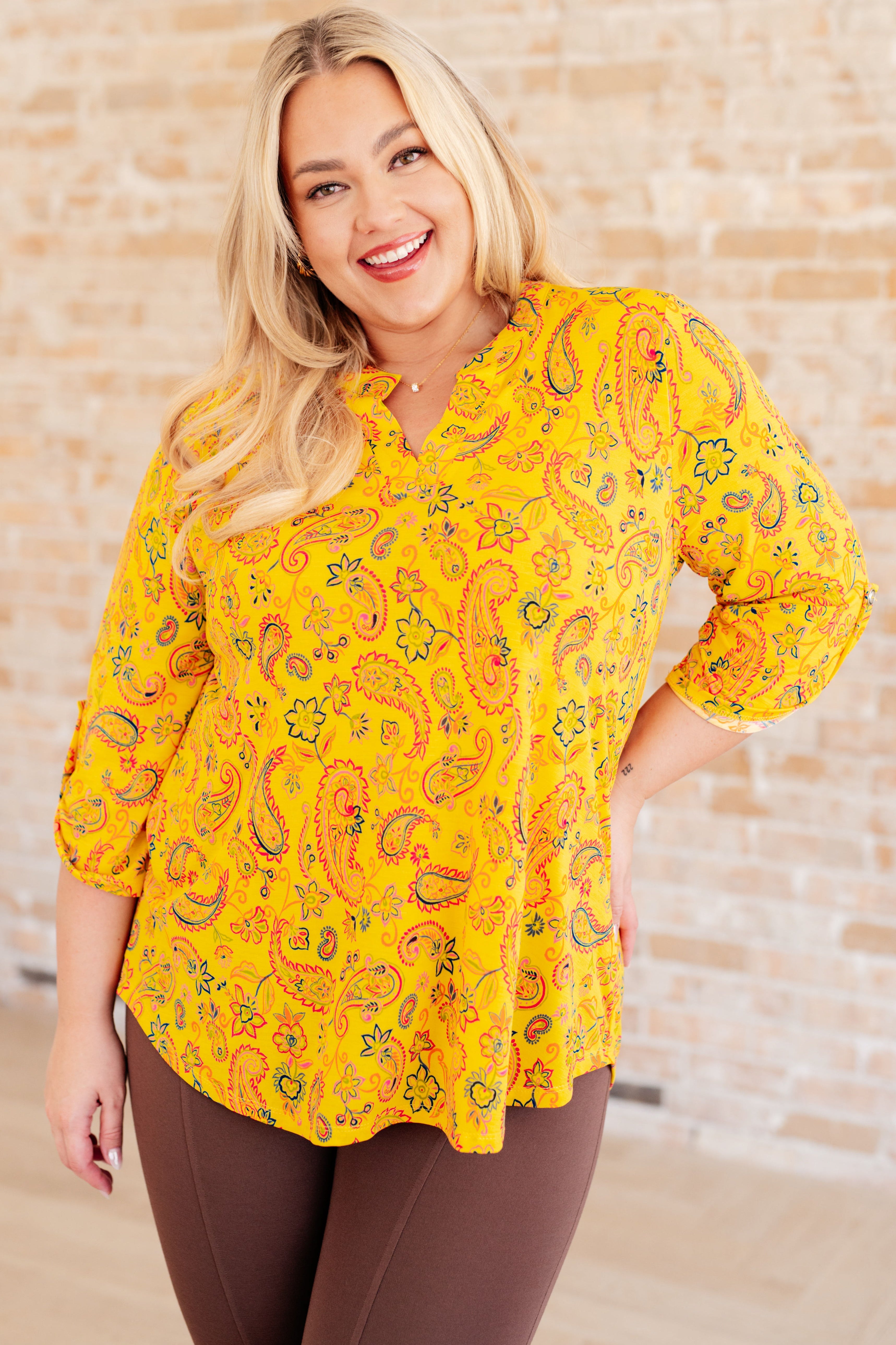 Lizzy Top in Yellow and Navy Paisley Dear Scarlett