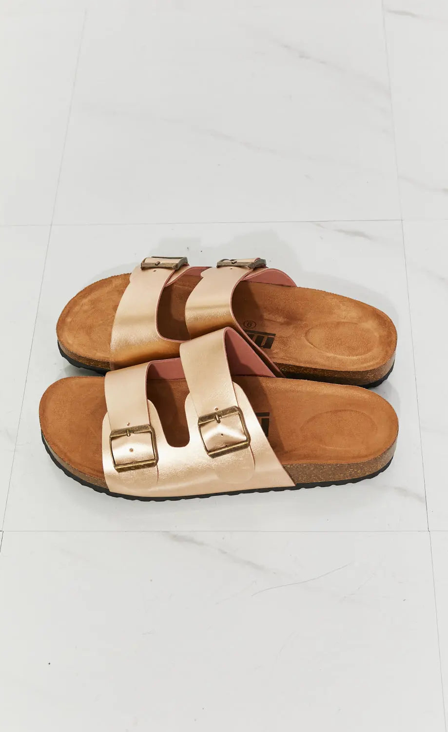 MMShoes Best Life Double-Banded Slide Sandal in Gold MMShoes