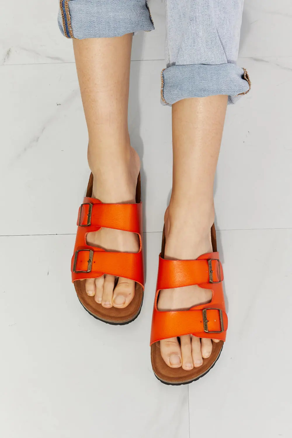 MMShoes Feeling Alive Double Banded Slide Sandals in Orange MMShoes