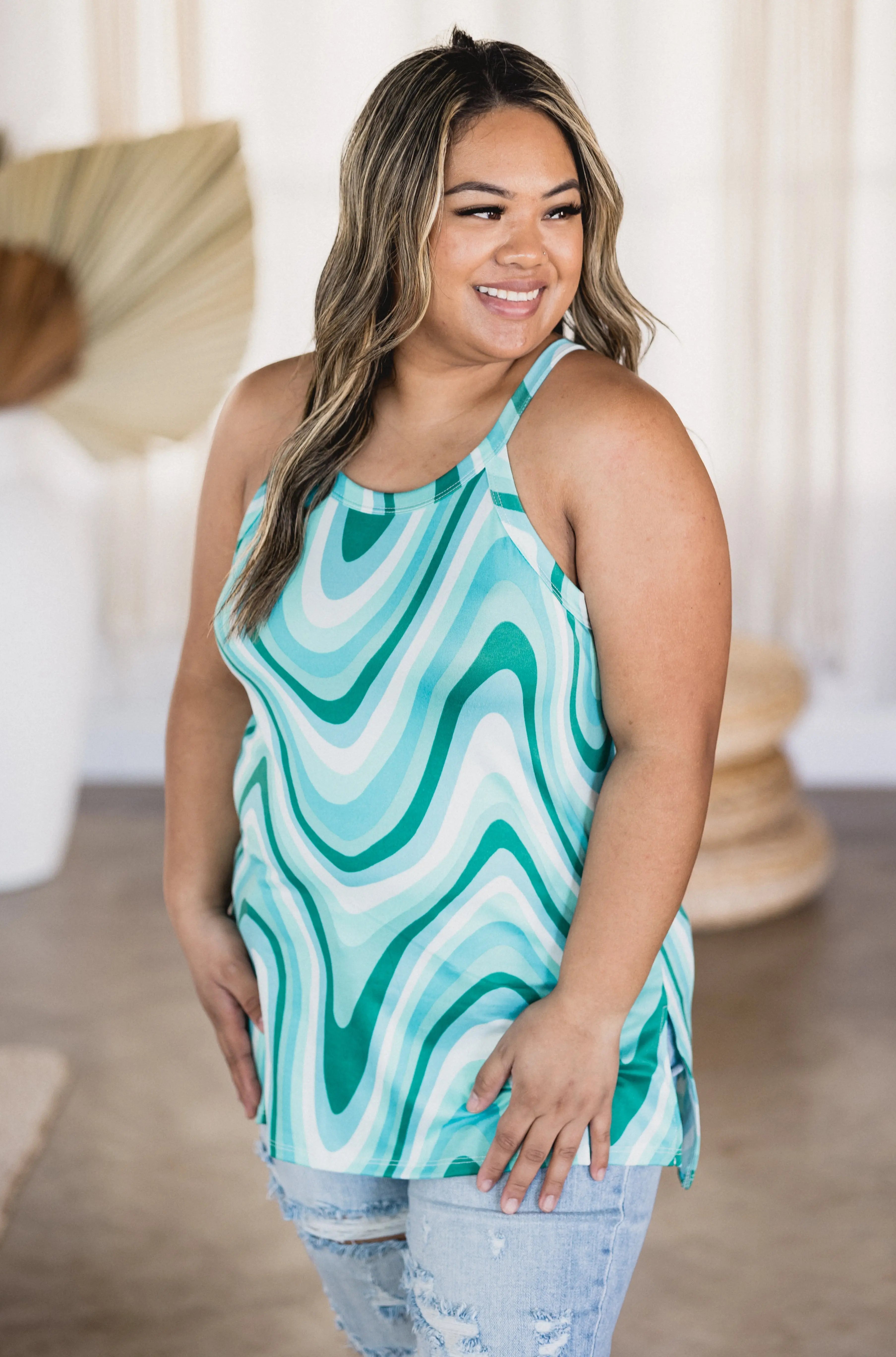 Marbled Ocean Sleeveless Top Boutique Simplified
