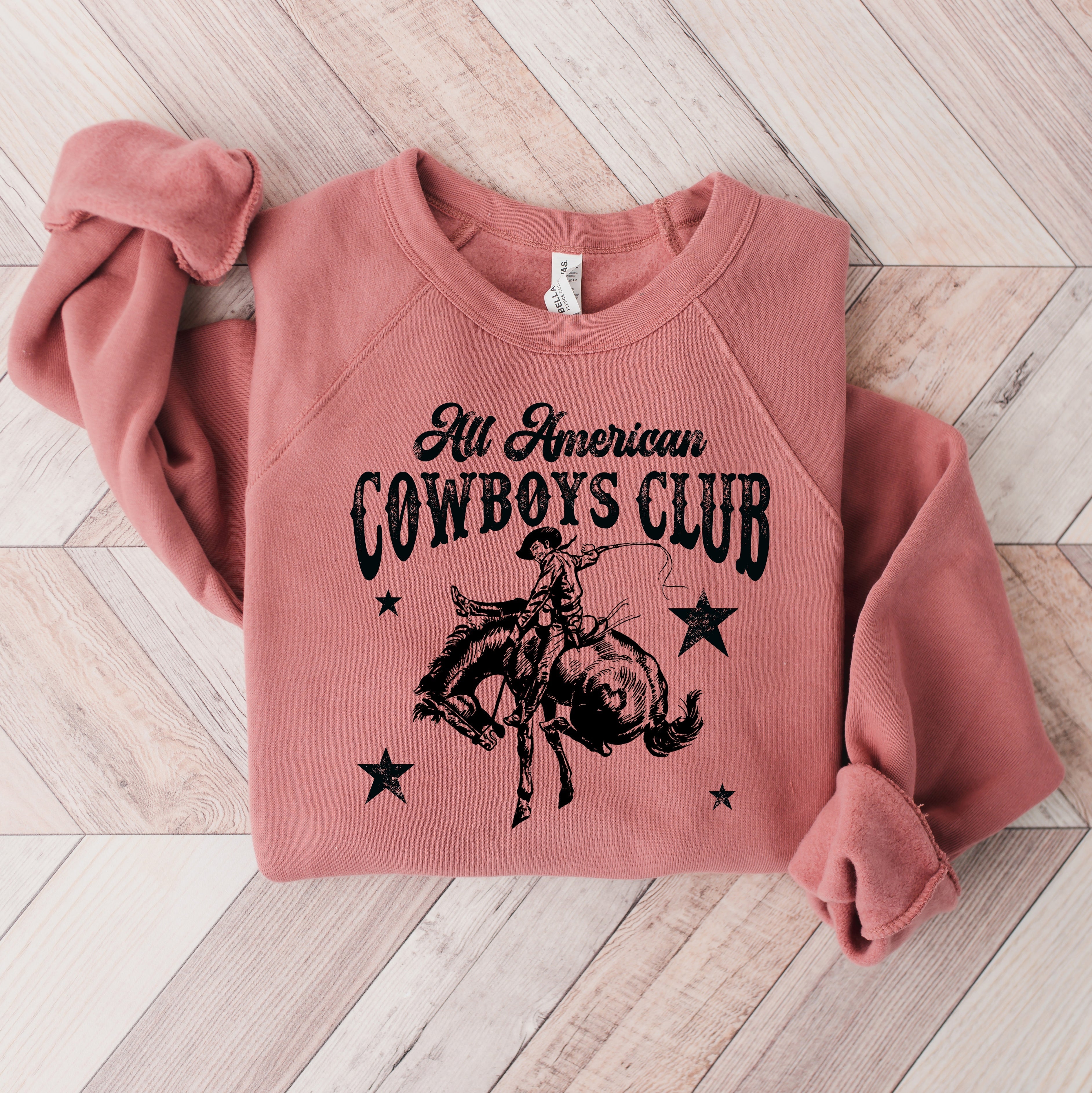 All American Cowboys Club | Bella Canvas Sweatshirt Olive and Ivory Retail