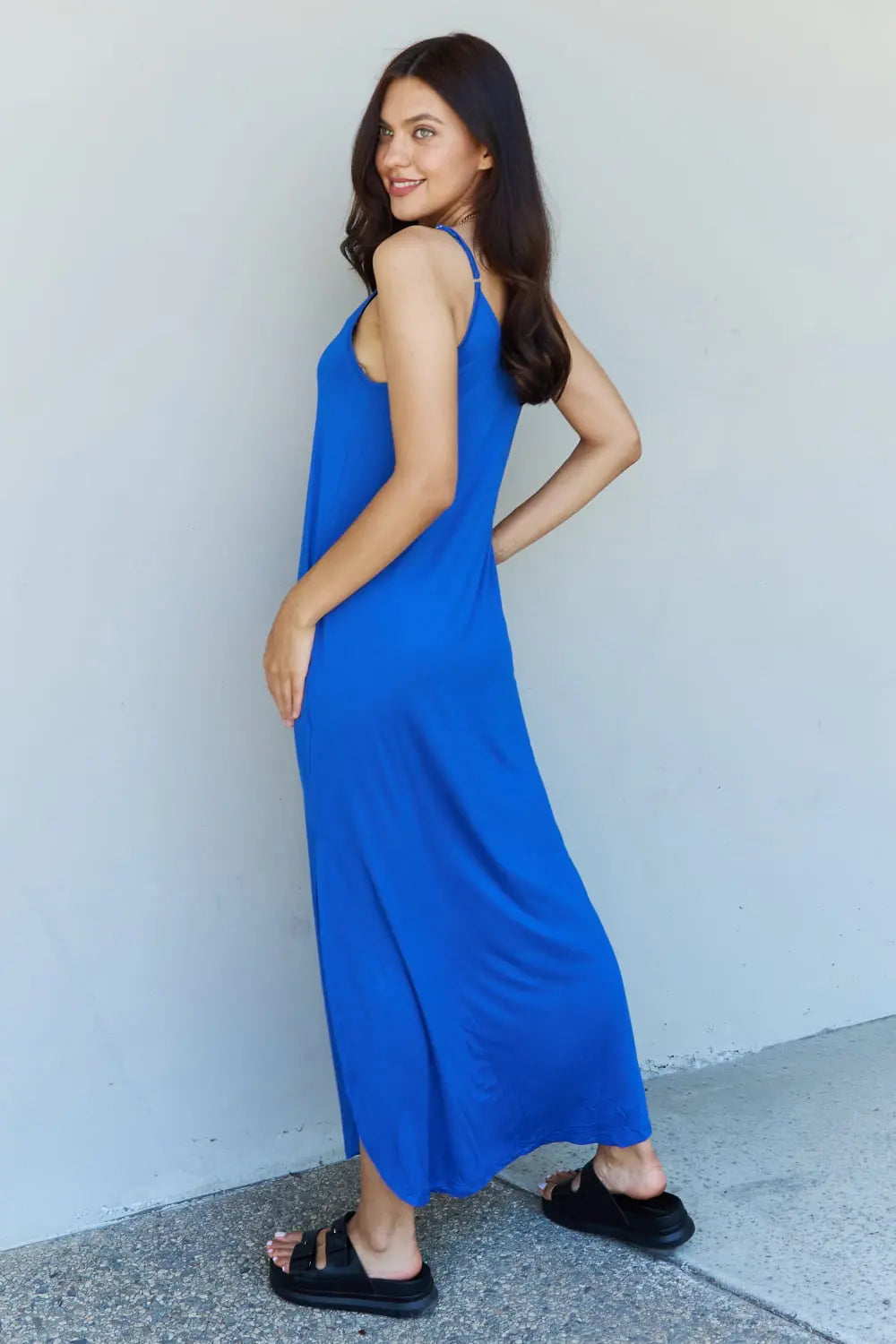 Ninexis Good Energy Full Size Cami Side Slit Maxi Dress in Royal Blue Trendsi