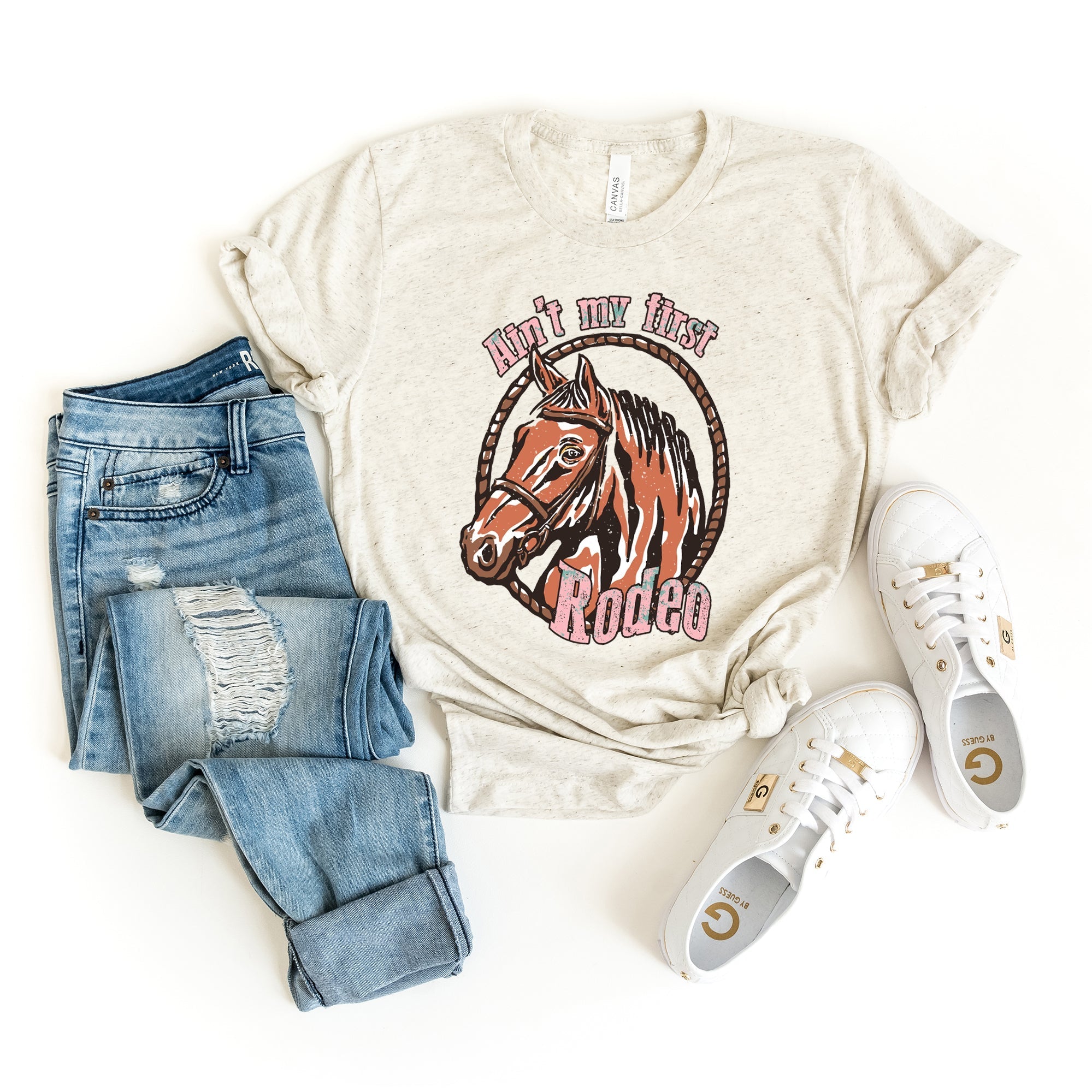 Ain't My First Rodeo Horse | Short Sleeve Crew Neck Olive and Ivory Retail