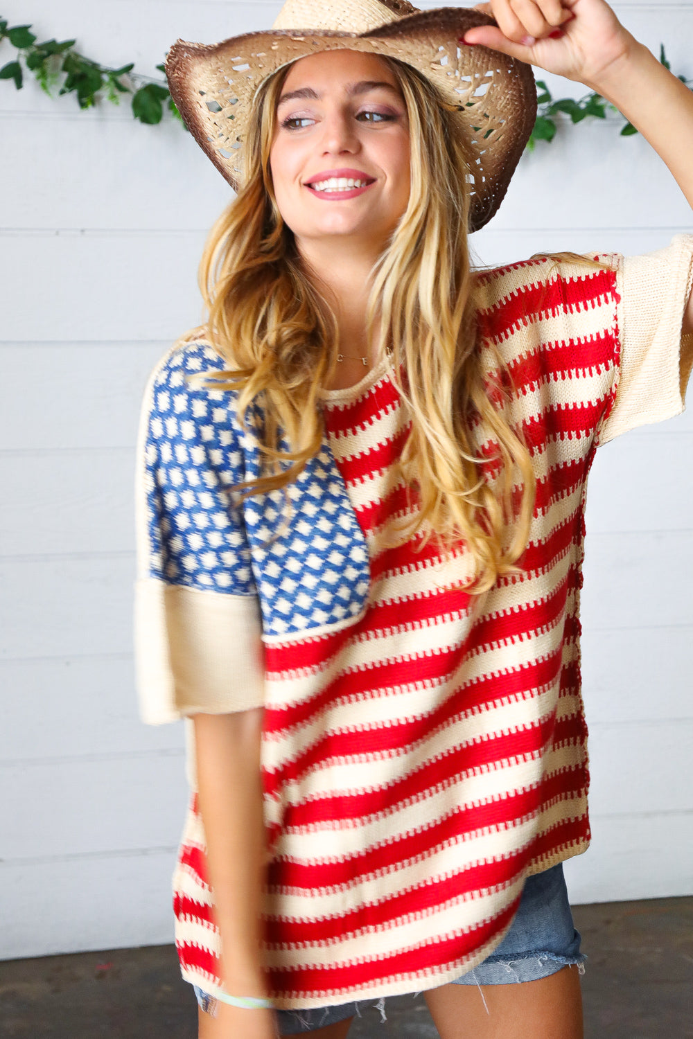 American Flag Jacquard Knit Sweater Top Haptics