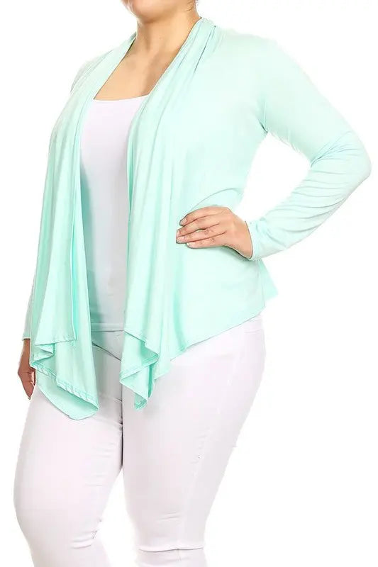 Plus size Open front draped Long sleeves cardigan Moa Collection