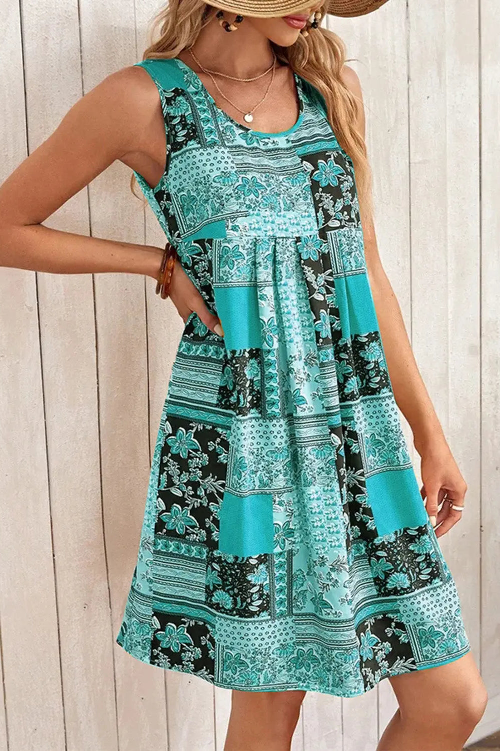 Printed Sleeveless Mini Dress Trendsi