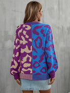 Round Neck Contrast Color Dropped Shoulder Sweater Trendsi