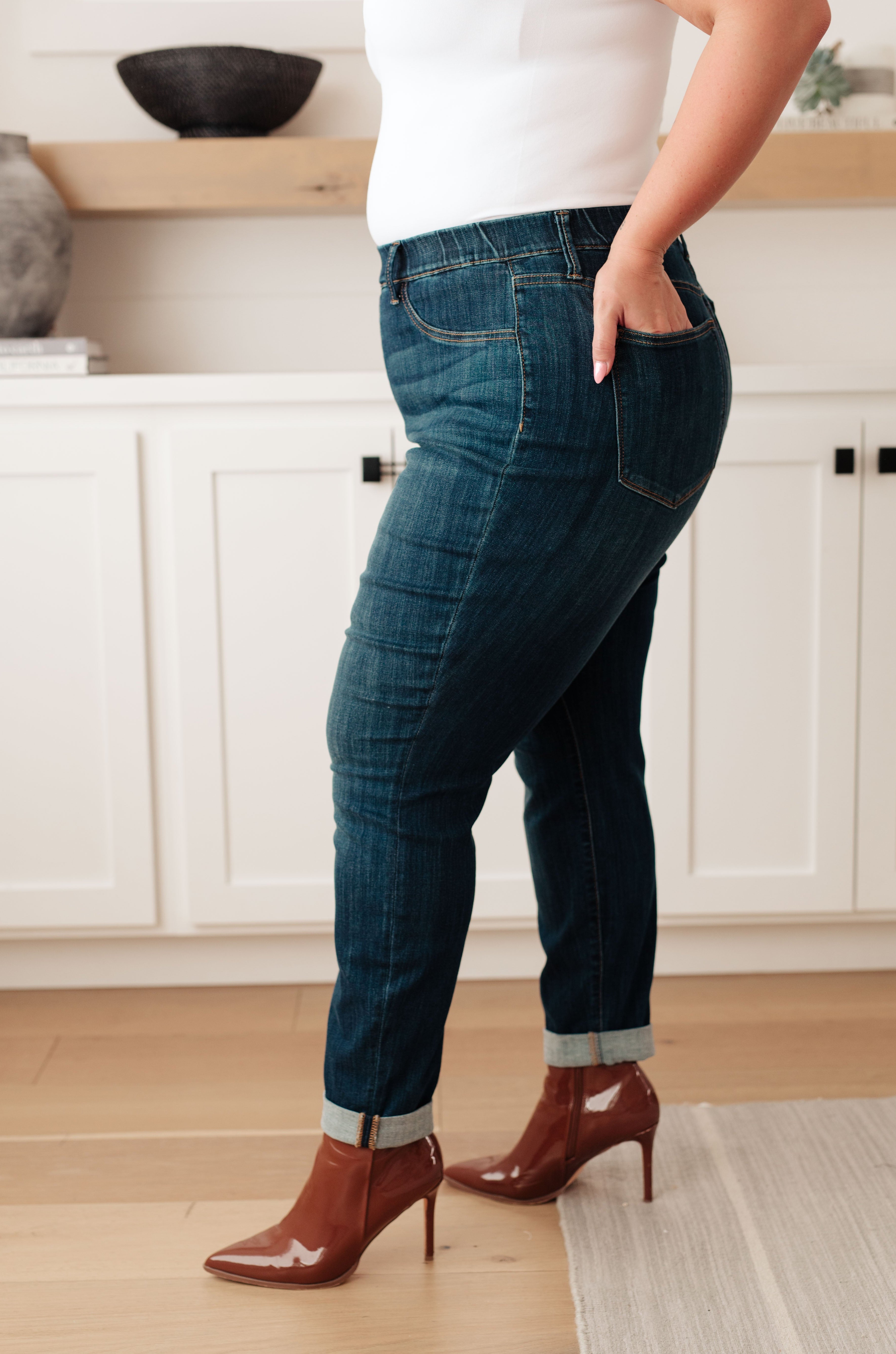Rowena High Rise Pull On Double Cuff Slim Jeans Ave Shops