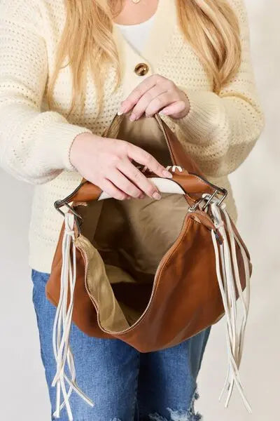 SHOMICO Fringe Detail Contrast Handbag Trendsi