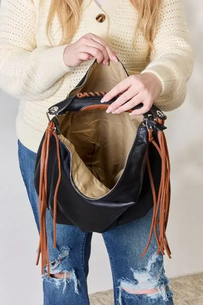SHOMICO Fringe Detail Contrast Handbag Trendsi