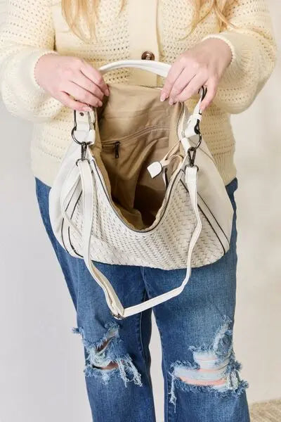 SHOMICO Weaved Vegan Leather Handbag Trendsi
