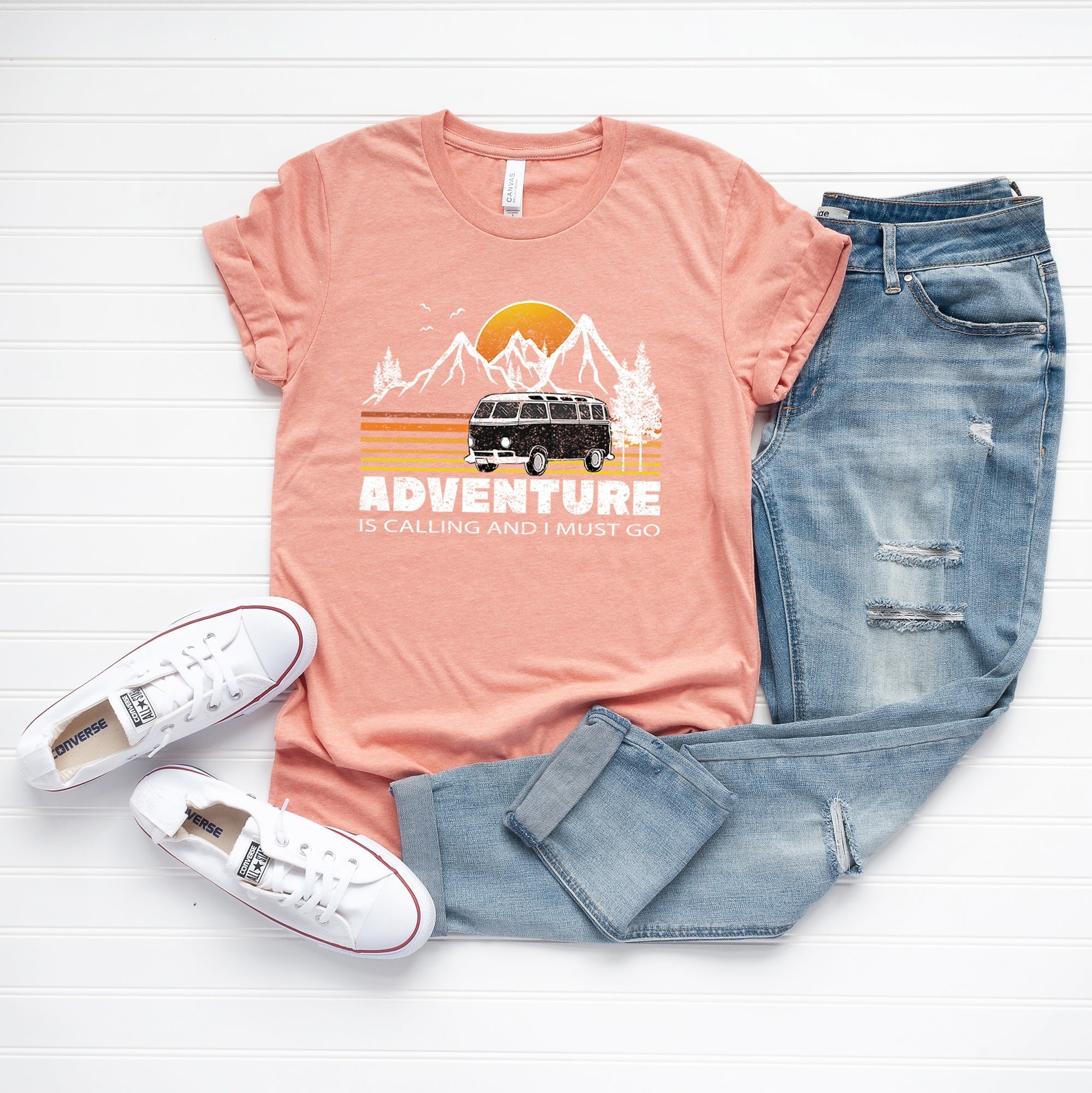 Adventure is Calling Retro | Short Sleeve Graphic Tee Olive and Ivory Retail