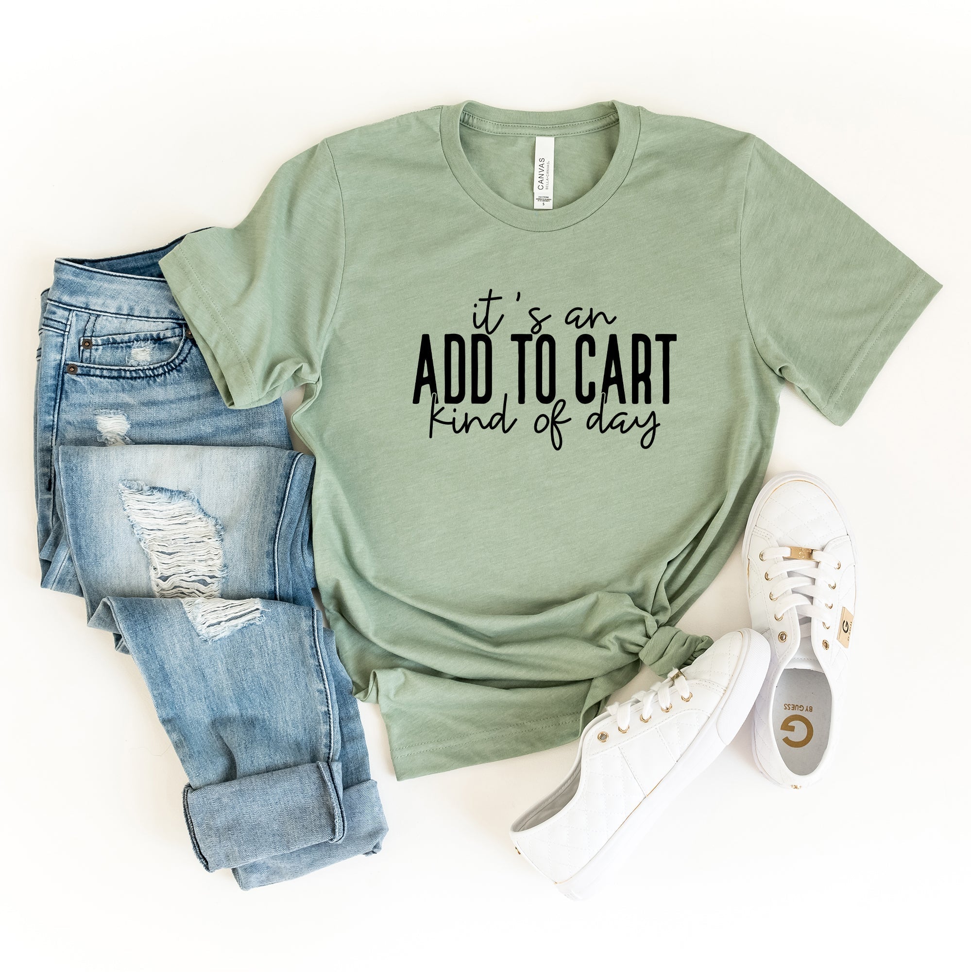 Add To Cart Kind Of Day | Short Sleeve Crew Neck Olive and Ivory Retail