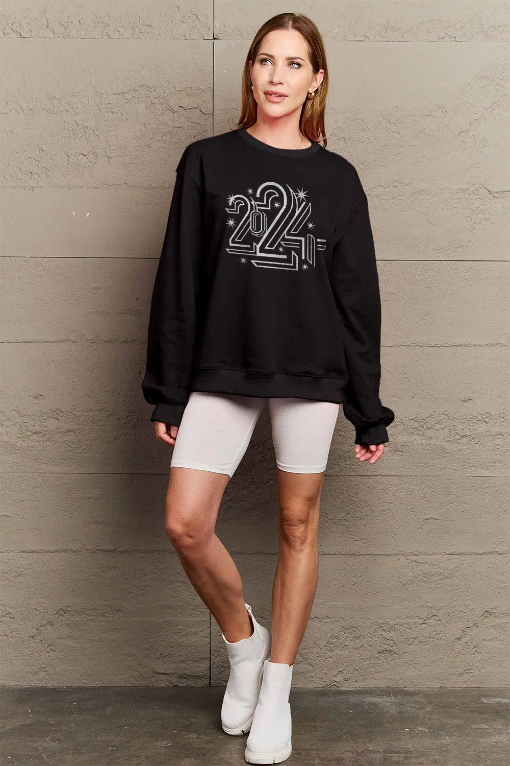 Simply Love Full Size 2024 Round Neck Dropped Shoulder Sweatshirt Trendsi